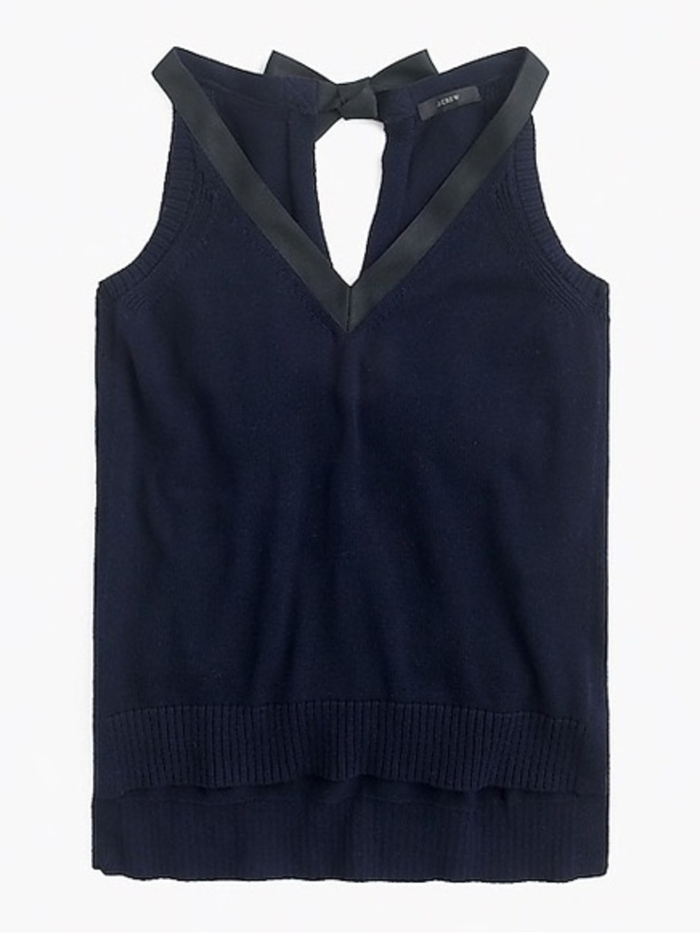 J. Crew Navy Knit V-Neck Top with Dark Ribbon Trim size Small